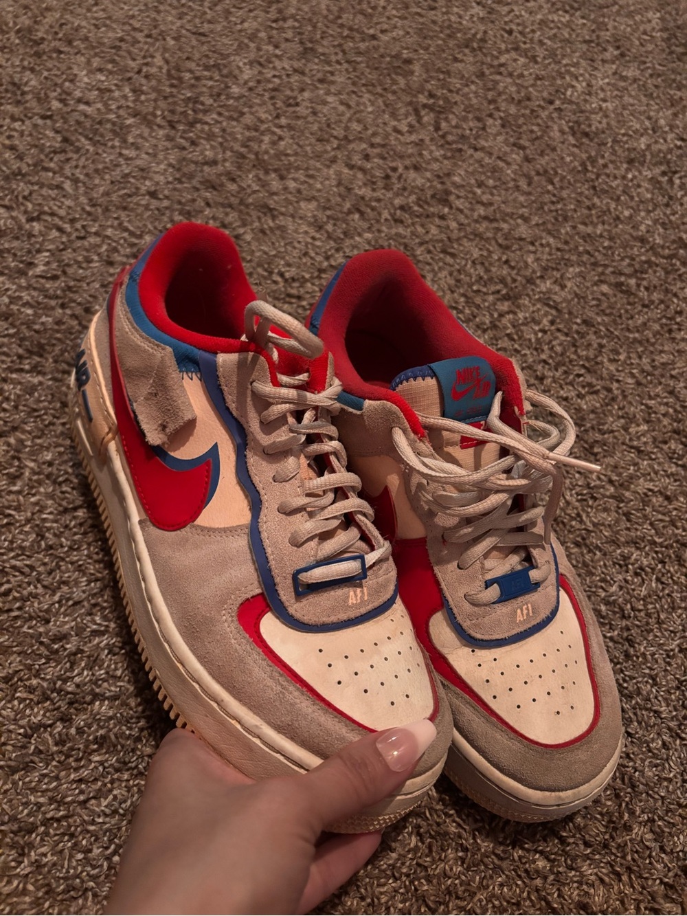 Nike Women’s Platform Air Force 1 Sneakers in Red, Blue, Cream
